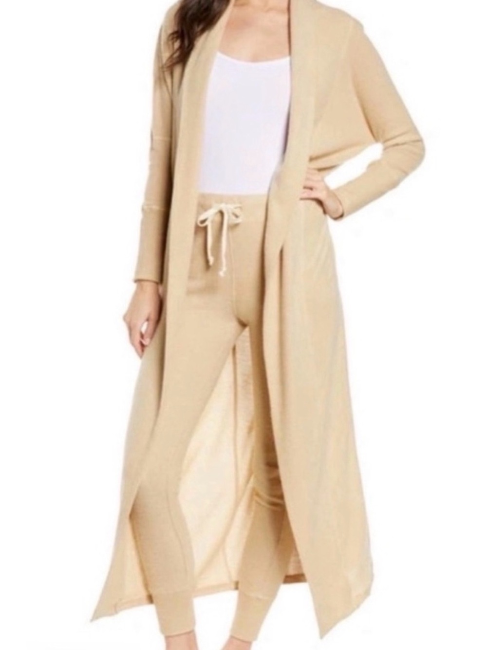 Intimately Free People Waffle Knit Duster Cardigan Beige Size S Long Lounge
